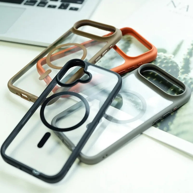 With Camera Control Button Transparent Magsafe Case for iPhone 17 16 15 14 Pro Max Plus Clear PC TPU Cover for iPhone 17 Air